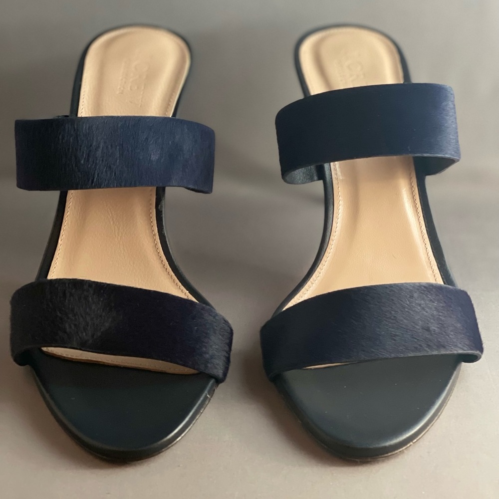 JCrew Collection Boyd Two Strap Haircalf Slides In Deep Navy (almost black)
